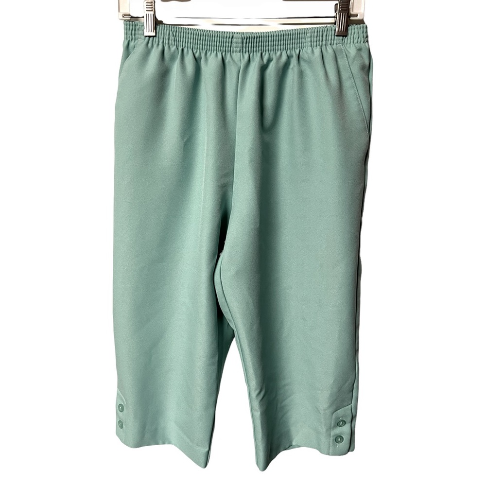 Alfred Dunner comfy muted turquoise elastic pull on cropped Capri pants #78B